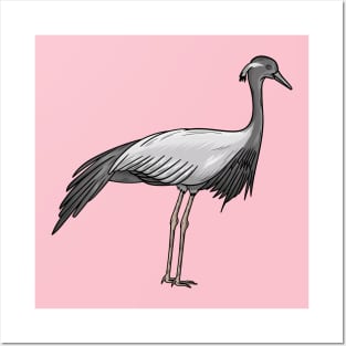 Demoiselle crane bird cartoon illustration Posters and Art